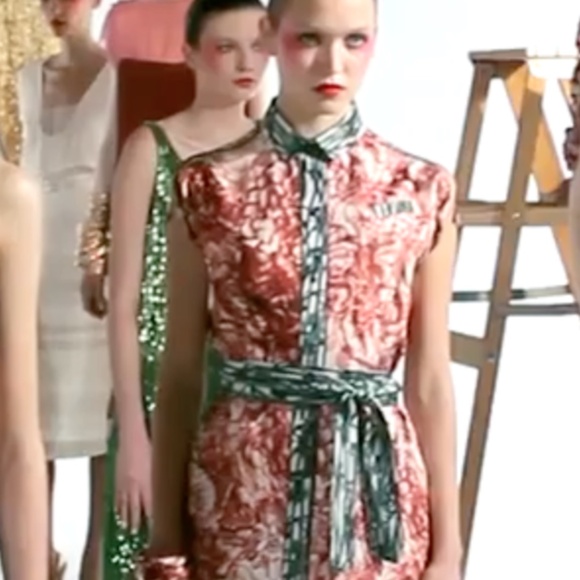 TRIBUNE STANDARD Orange and Green Botanical Sleeveless 100% Silk Dress - Size L. - Picture 13 of 16